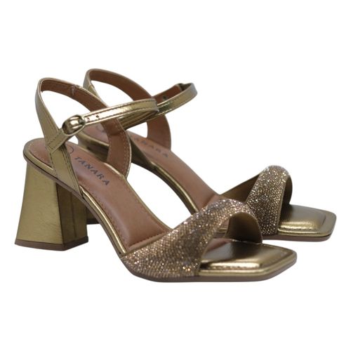 Sandália Salto Bloco Tanara T8728 Ouro